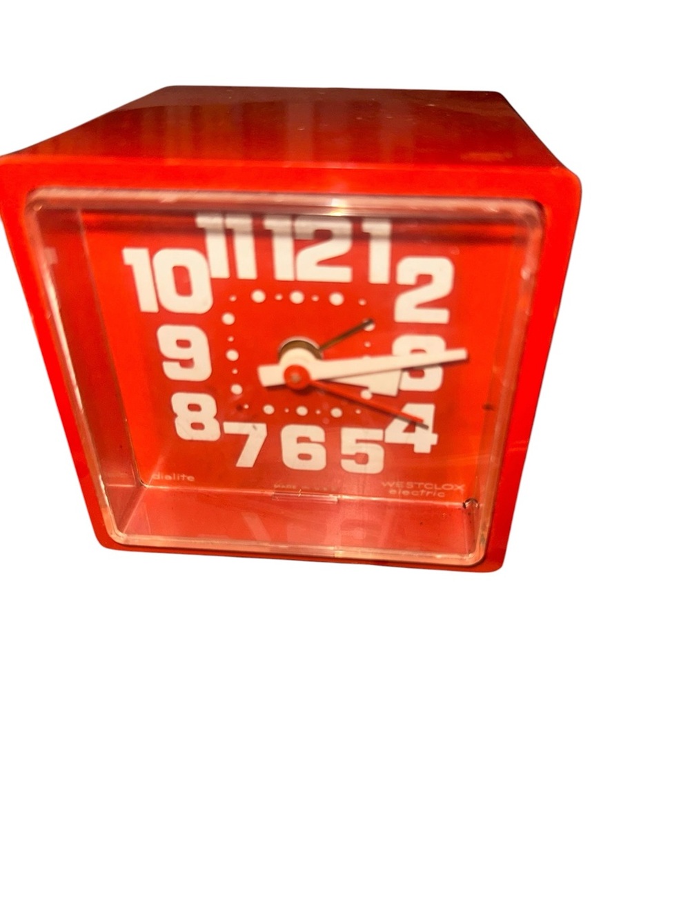 Vintage 1970s Westclox Cube Dialite Orange Electric Alarm Clock S32-F MCM
